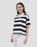 Nevada Boxy Stripe Kaos Kerah Wanita