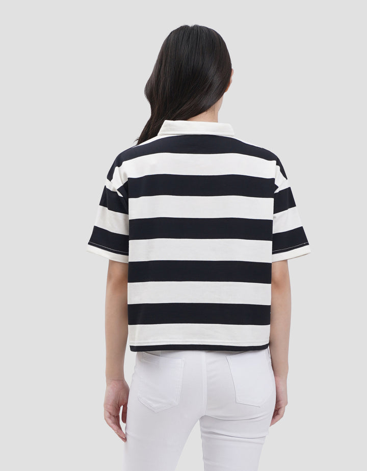 Nevada Boxy Stripe Kaos Kerah Wanita