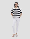 Nevada Boxy Stripe Kaos Kerah Wanita