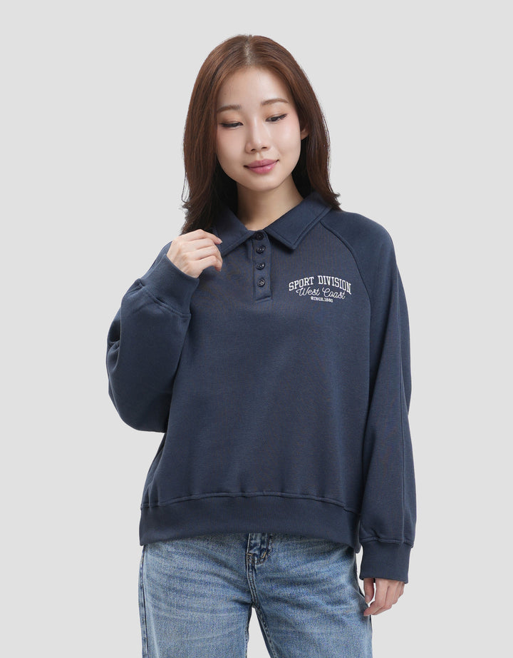 Nevada Fleece Raglan Cut W Collar Sweater Wanita