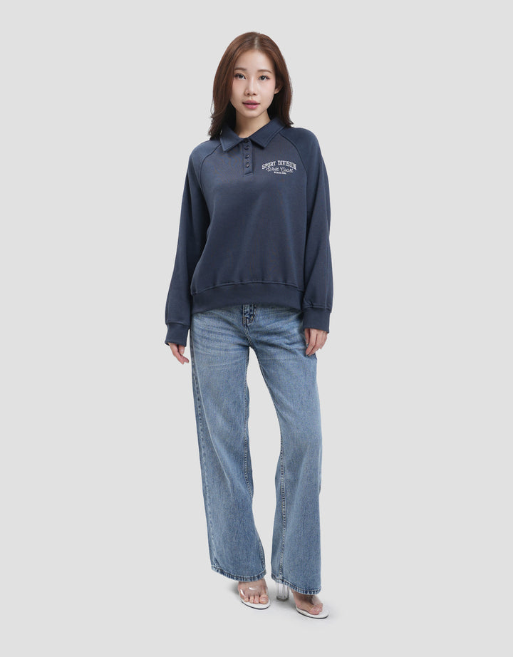 Nevada Fleece Raglan Cut W Collar Sweater Wanita