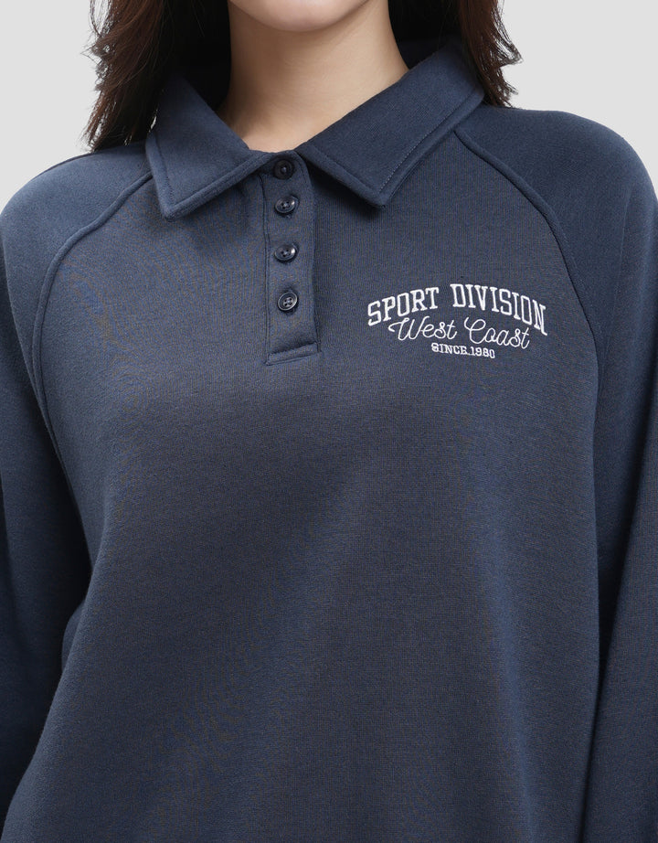 Nevada Fleece Raglan Cut W Collar Sweater Wanita