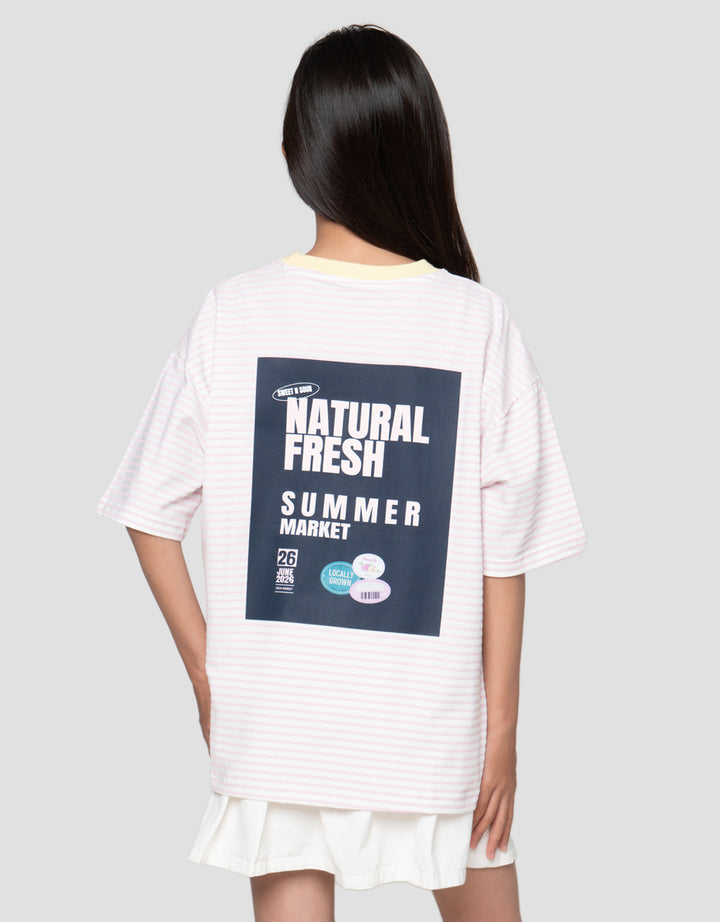 Nevada Stripe With Back Print Kaos Oversize Anak Perempuan