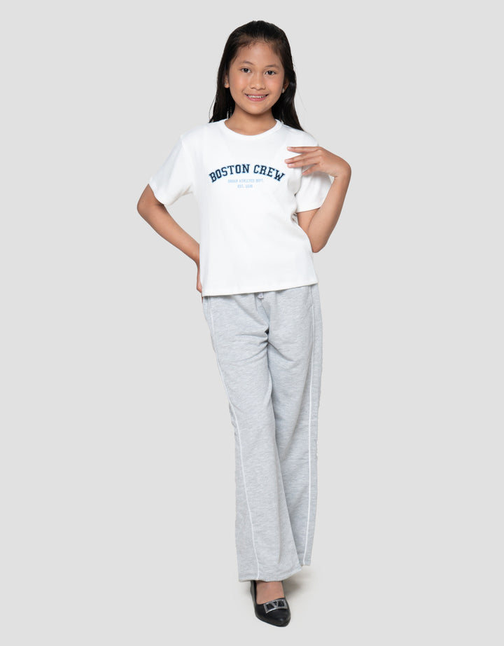 Nevada  Rib Bordir Boston Crew Kaos Anak Perempuan