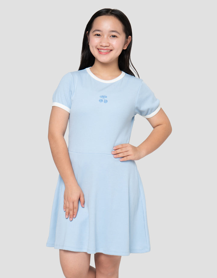 NEVADA RIB BORDIR DADA MIDI DRESS ANAK PEREMPUAN