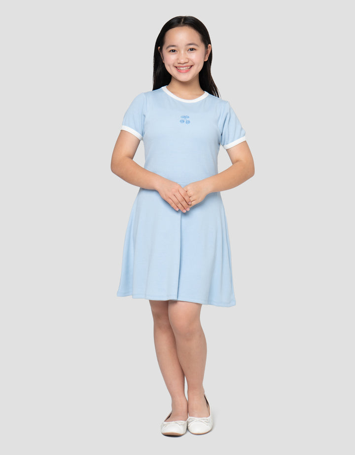 NEVADA RIB BORDIR DADA MIDI DRESS ANAK PEREMPUAN