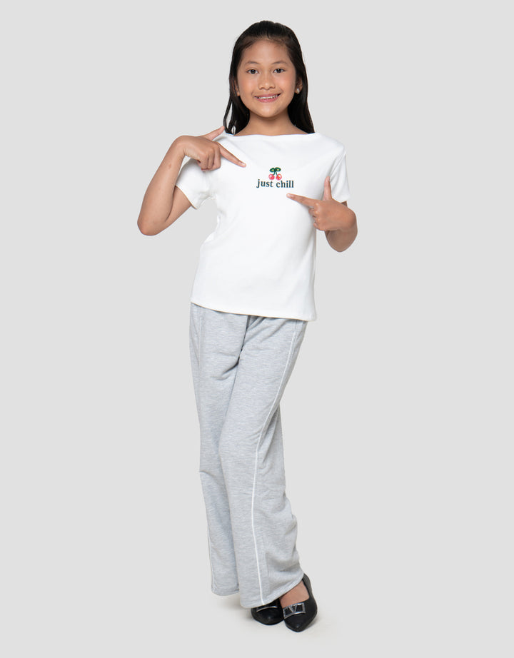 Nevada  Rib Boat Neck Just Chill Cherry Kaos Anak Perempuan