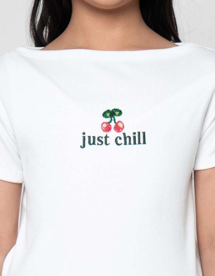 Nevada  Rib Boat Neck Just Chill Cherry Kaos Anak Perempuan