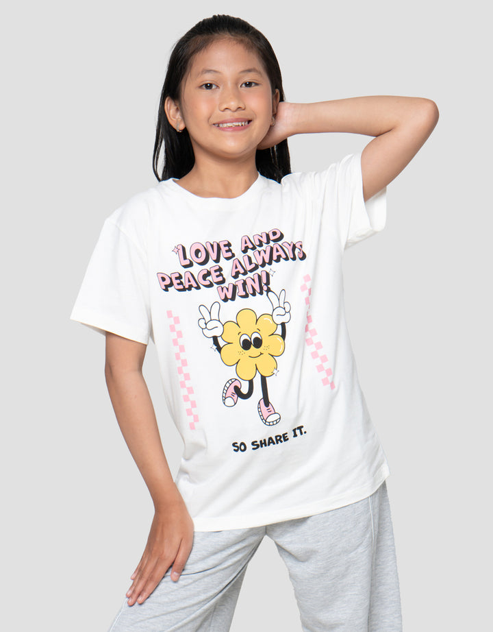 Nevada  Sablon Quote Love and Peace Kaos Anak Perempuan