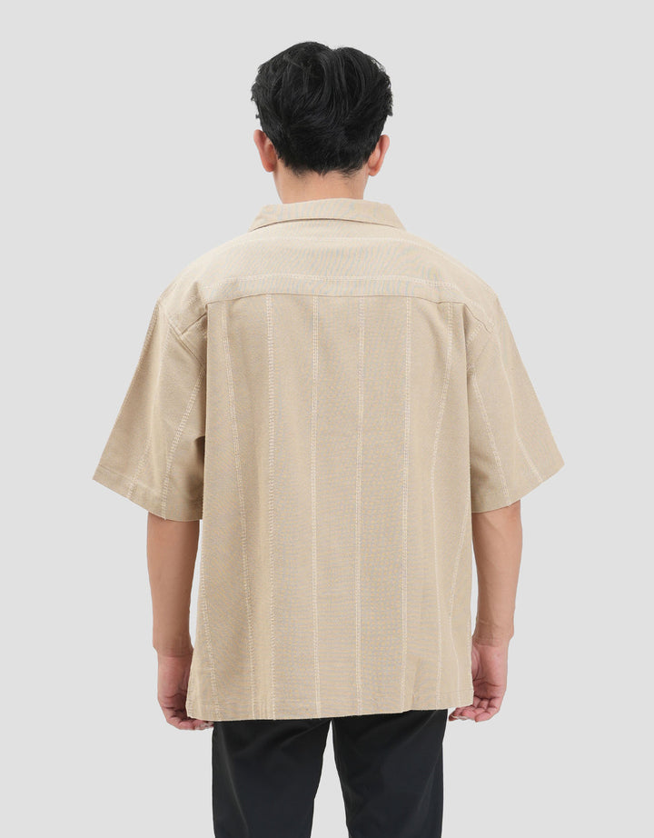 Nevada Stripe Linen Teksture Camp Collar - Boxy Fit Kemeja Pria