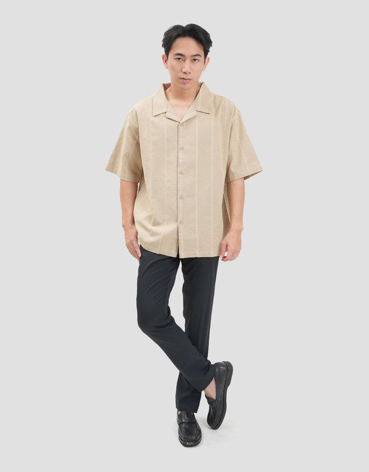 Nevada Stripe Linen Teksture Camp Collar - Boxy Fit Kemeja Pria