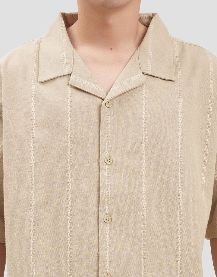 Nevada Stripe Linen Teksture Camp Collar - Boxy Fit Kemeja Pria