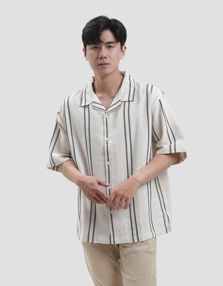 Nevada Stripe Linen Teksture Camp Collar - Boxy Fit Kemeja Pria