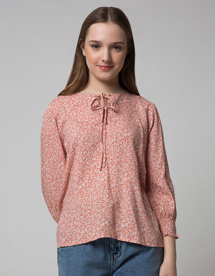 Connexion 7/8 Blouse Print Flower Double Tie Neck