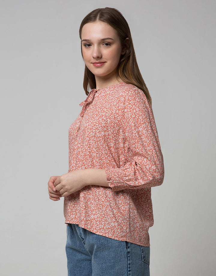 Connexion 7/8 Blouse Print Flower Double Tie Neck
