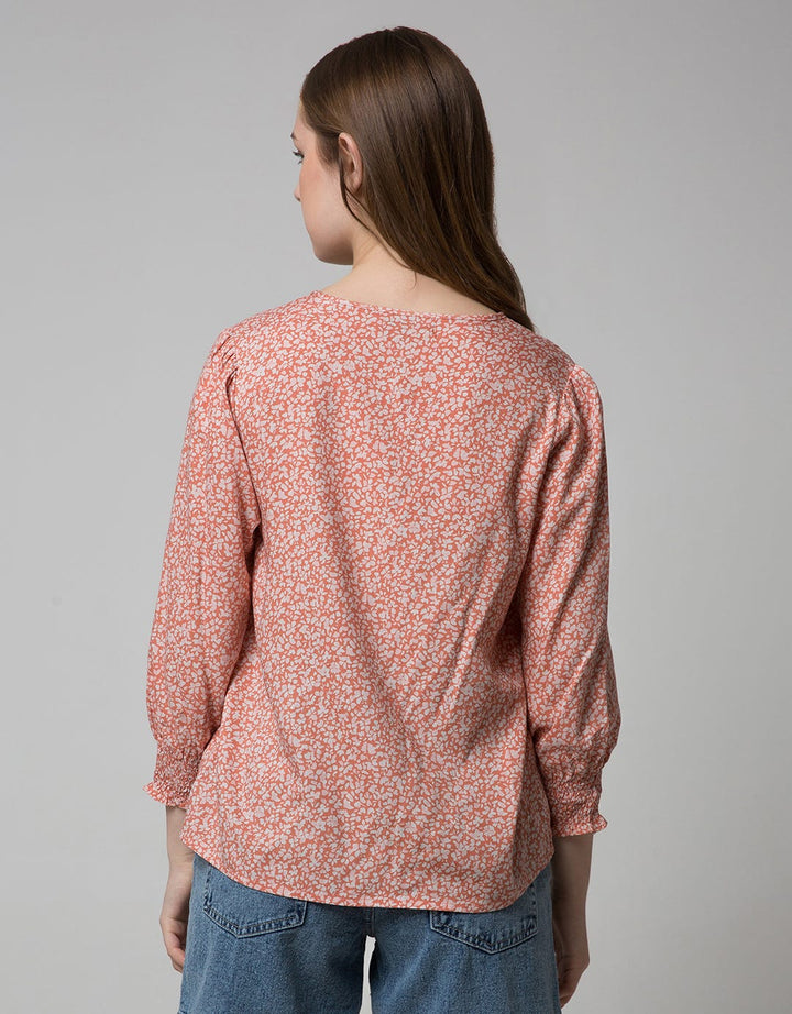 Connexion 7/8 Blouse Print Flower Double Tie Neck