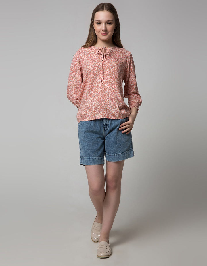 Connexion 7/8 Blouse Print Flower Double Tie Neck