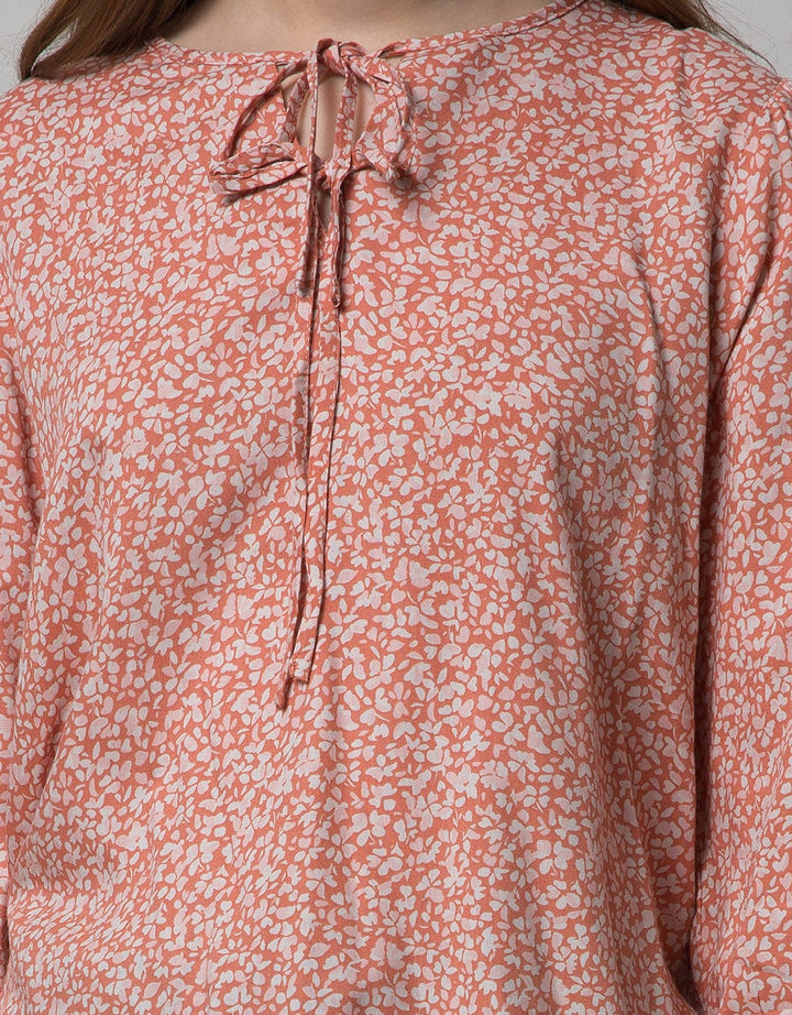 Connexion 7/8 Blouse Print Flower Double Tie Neck