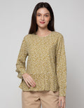 Connexion Long Sleeve Blouse Print Flower With Ruffle Hem