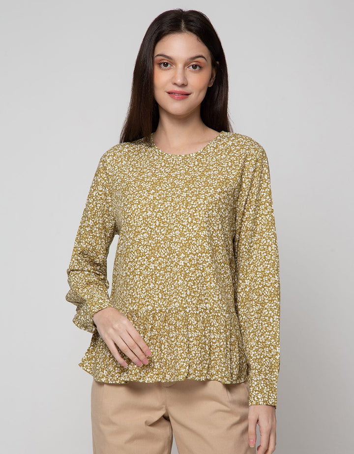 Connexion Long Sleeve Blouse Print Flower With Ruffle Hem