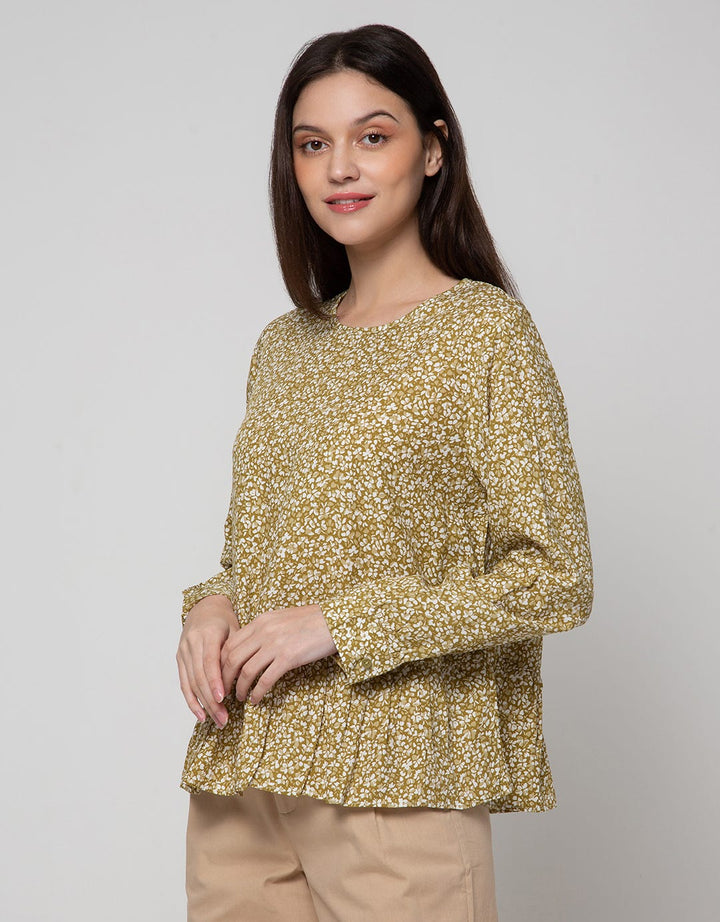 Connexion Long Sleeve Blouse Print Flower With Ruffle Hem