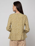Connexion Long Sleeve Blouse Print Flower With Ruffle Hem