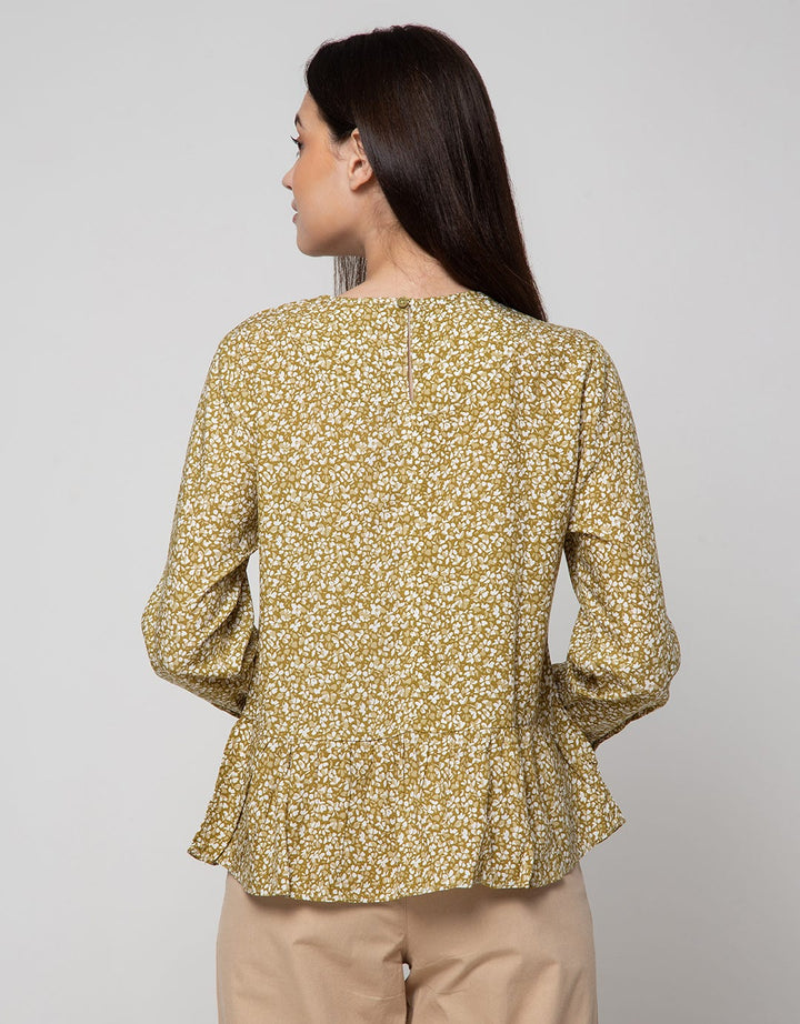 Connexion Long Sleeve Blouse Print Flower With Ruffle Hem