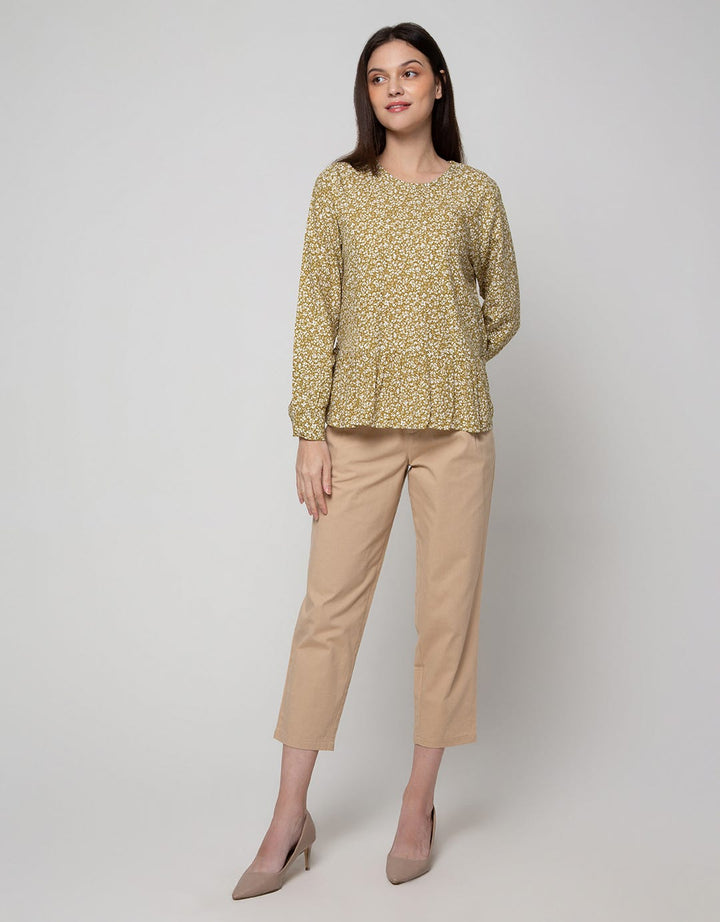 Connexion Long Sleeve Blouse Print Flower With Ruffle Hem
