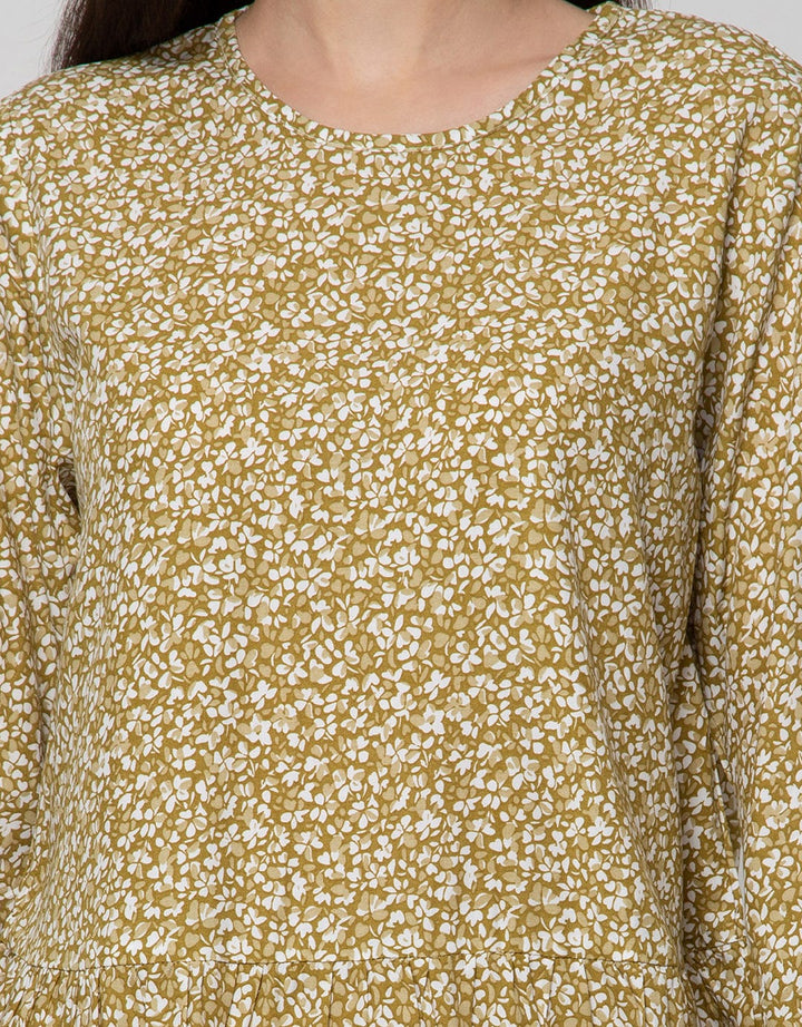 Connexion Long Sleeve Blouse Print Flower With Ruffle Hem