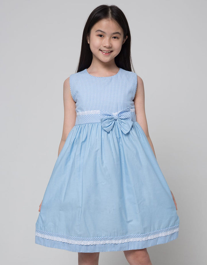 Kidz Too Short Sleeve Midi Dress Check And Lace
