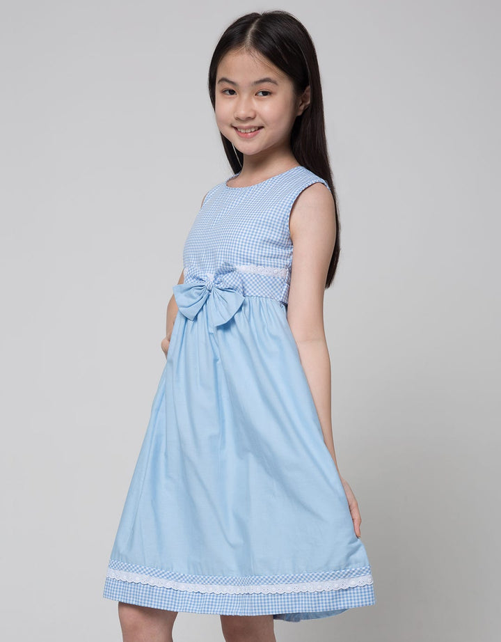 Kidz Too Short Sleeve Midi Dress Check And Lace