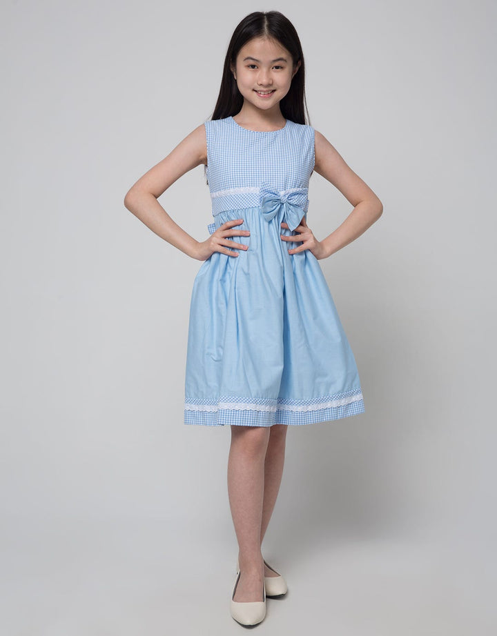 Kidz Too Short Sleeve Midi Dress Check And Lace