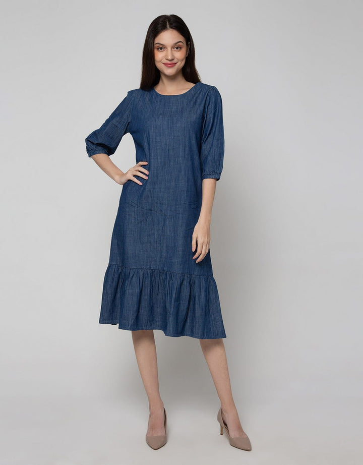 Connexion Long Sleeve Midi Dress Denim