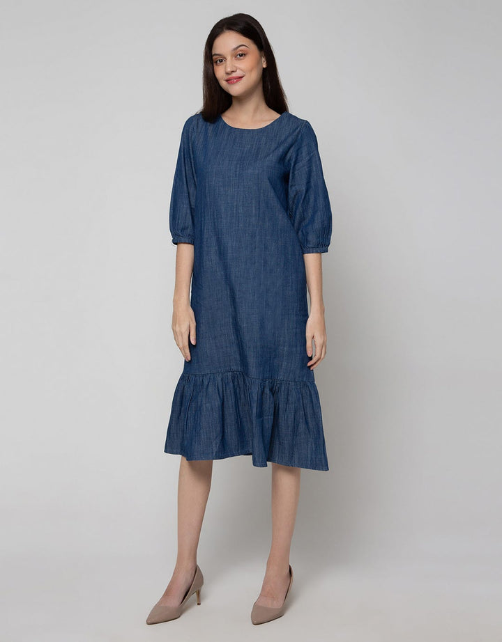 Connexion Long Sleeve Midi Dress Denim