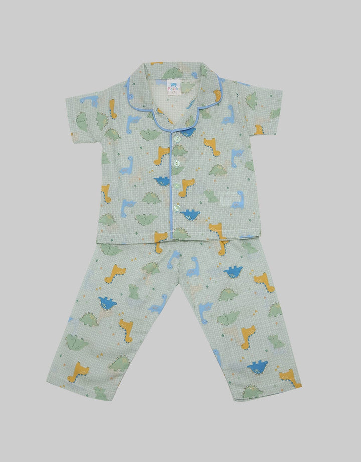 Pipiniko Top - Bottom Piyama Woven Kerah Ss Fp Dino