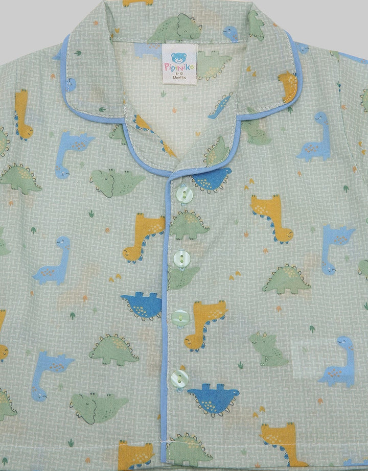 Pipiniko Top - Bottom Piyama Woven Kerah Ss Fp Dino