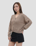 Nevada Solid Crop Flat Knit Cable Cardigan Wanita