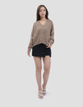 Nevada Solid Crop Flat Knit Cable Cardigan Wanita