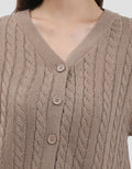 Nevada Solid Crop Flat Knit Cable Cardigan Wanita