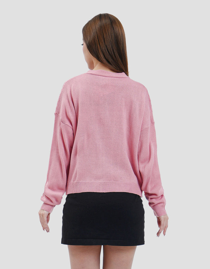 Nevada Solid Crop Flat Knit Cable Cardigan Wanita