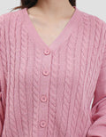 Nevada Solid Crop Flat Knit Cable Cardigan Wanita