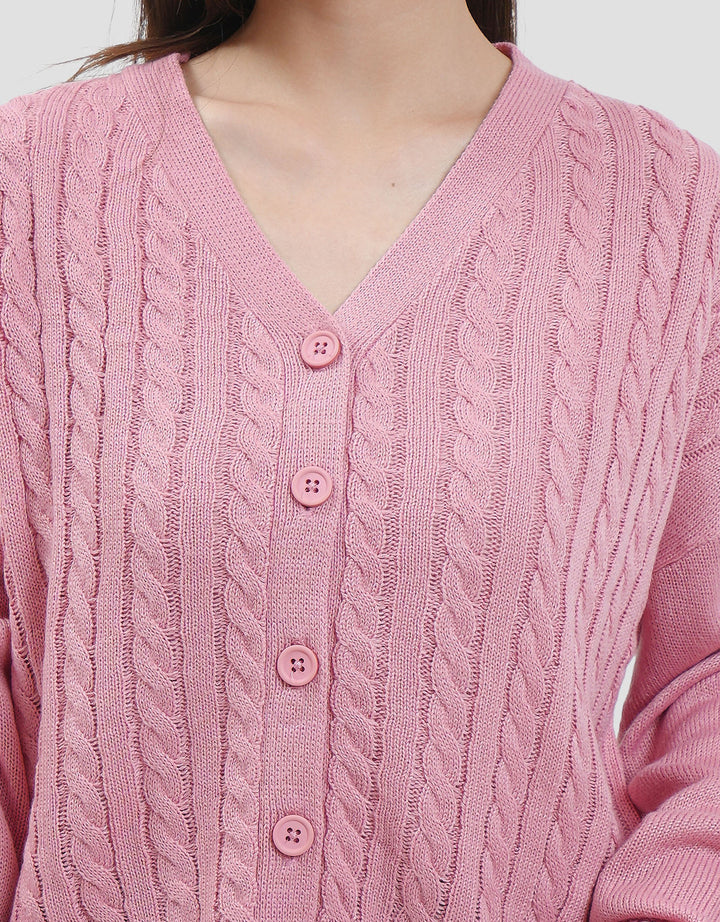 Nevada Solid Crop Flat Knit Cable Cardigan Wanita