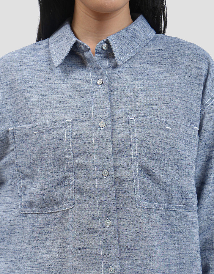 Connexion Cropped Yarndyed With Double Pocket Kemeja Wanita
