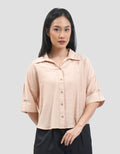 Connexion Textured Linen Double Pocket Kemeja Wanita