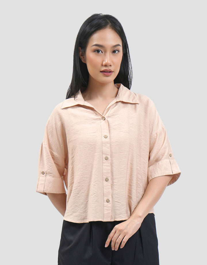 Connexion Textured Linen Double Pocket Kemeja Wanita