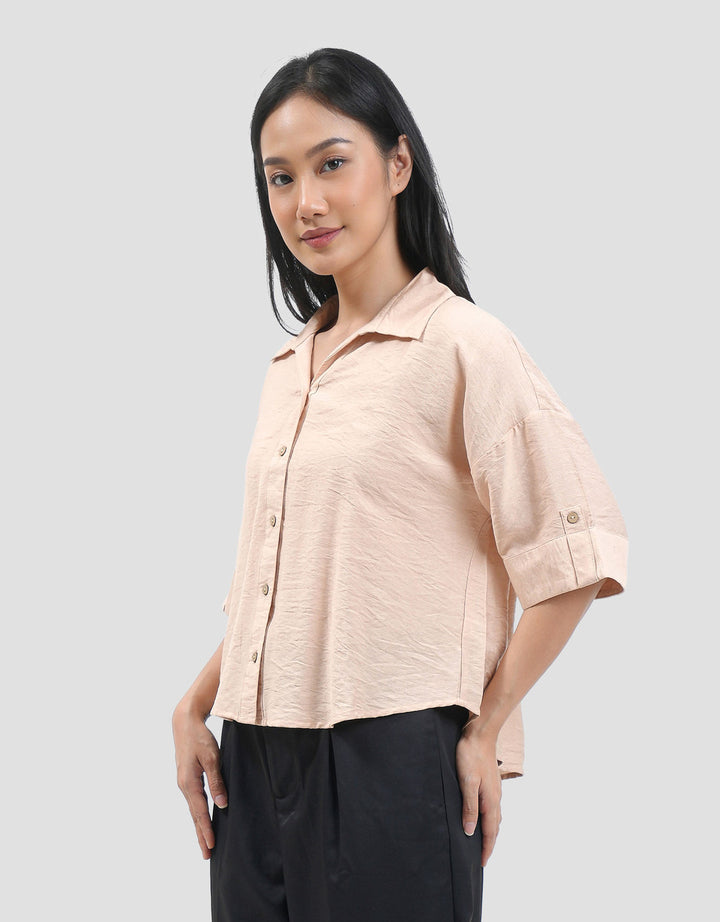 Connexion Textured Linen Double Pocket Kemeja Wanita