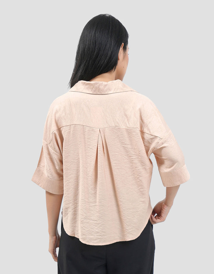Connexion Textured Linen Double Pocket Kemeja Wanita