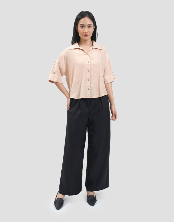 Connexion Textured Linen Double Pocket Kemeja Wanita