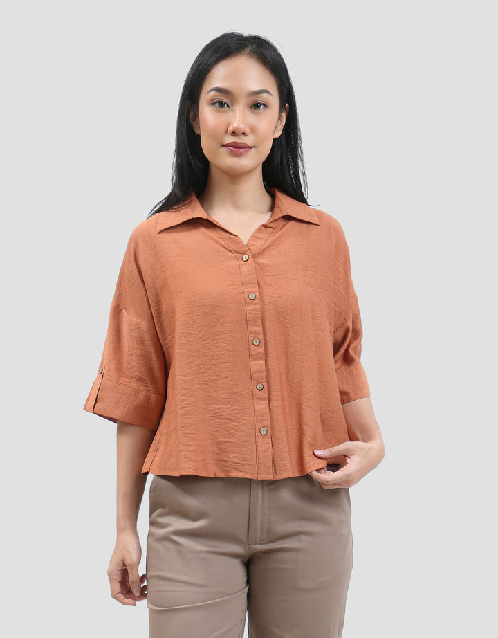 Connexion Textured Linen Double Pocket Kemeja Wanita