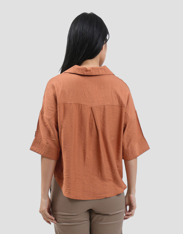 Connexion Textured Linen Double Pocket Kemeja Wanita